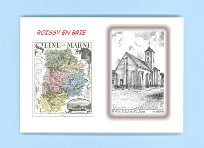 Cartes Postales impression Noir avec dpartement sur la ville de ROISSY EN BRIE Titre : eglise