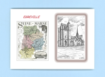 Cartes Postales impression Noir avec dpartement sur la ville de EGREVILLE Titre : eglise