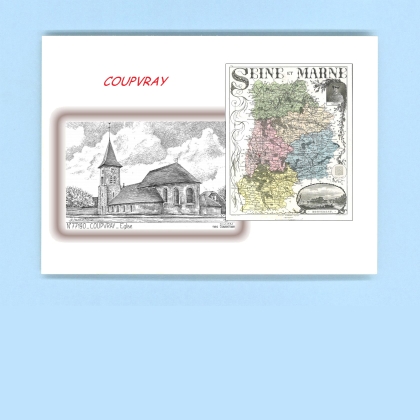 Cartes Postales impression Noir avec dpartement sur la ville de COUPVRAY Titre : eglise