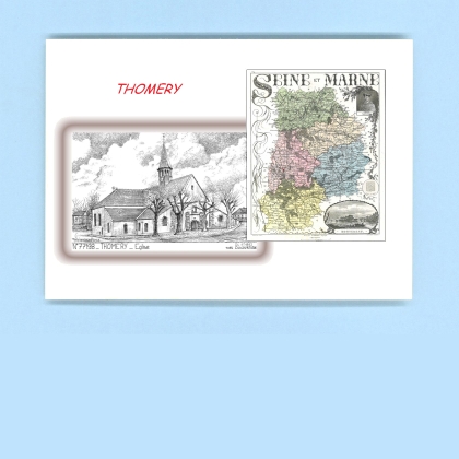 Cartes Postales impression Noir avec dpartement sur la ville de THOMERY Titre : eglise