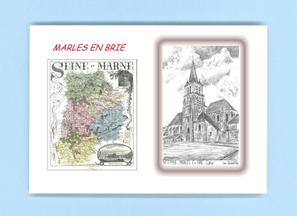 Cartes Postales impression Noir avec dpartement sur la ville de MARLES EN BRIE Titre : eglise