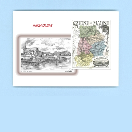 Cartes Postales impression Noir avec dpartement sur la ville de NEMOURS Titre : vue