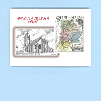 Cartes Postales impression Noir avec dpartement sur la ville de VERNOU LA CELLE SUR SEINE Titre : eglise