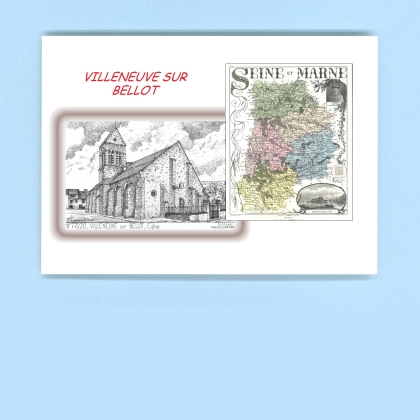 Cartes Postales impression Noir avec dpartement sur la ville de VILLENEUVE SUR BELLOT Titre : eglise