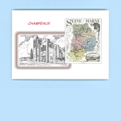 Cartes Postales impression Noir avec dpartement sur la ville de CHAMPEAUX Titre : collegiale st martin