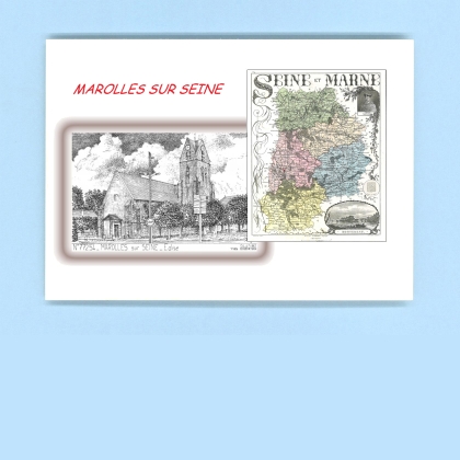 Cartes Postales impression Noir avec dpartement sur la ville de MAROLLES SUR SEINE Titre : eglise