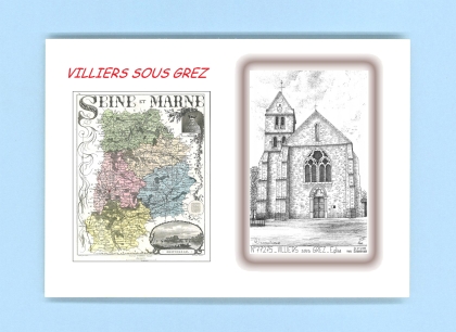 Cartes Postales impression Noir avec dpartement sur la ville de VILLIERS SOUS GREZ Titre : eglise