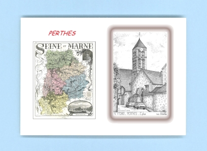Cartes Postales impression Noir avec dpartement sur la ville de PERTHES Titre : eglise