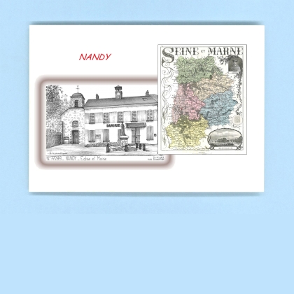Cartes Postales impression Noir avec dpartement sur la ville de NANDY Titre : eglise et mairie