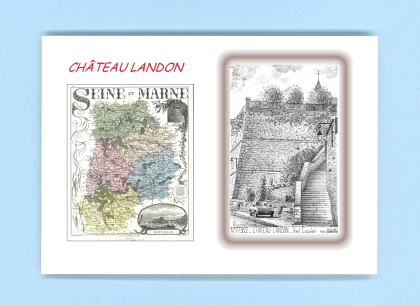 Cartes Postales impression Noir avec dpartement sur la ville de CHATEAU LANDON Titre : vieil escalier