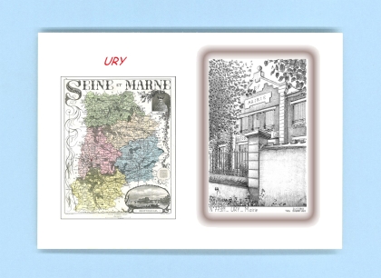 Cartes Postales impression Noir avec dpartement sur la ville de URY Titre : mairie