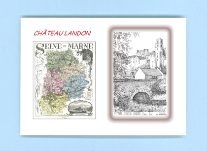 Cartes Postales impression Noir avec dpartement sur la ville de CHATEAU LANDON Titre : vieux pont