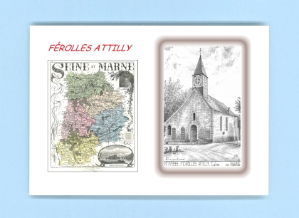 Cartes Postales impression Noir avec dpartement sur la ville de FEROLLES ATTILLY Titre : eglise