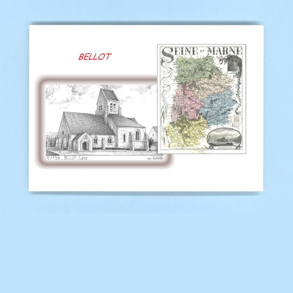 Cartes Postales impression Noir avec dpartement sur la ville de BELLOT Titre : eglise
