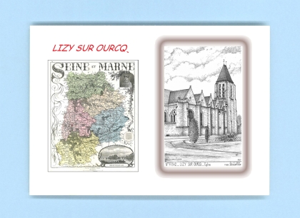 Cartes Postales impression Noir avec dpartement sur la ville de LIZY SUR OURCQ Titre : eglise