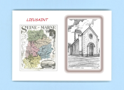 Cartes Postales impression Noir avec dpartement sur la ville de LIEUSAINT Titre : eglise