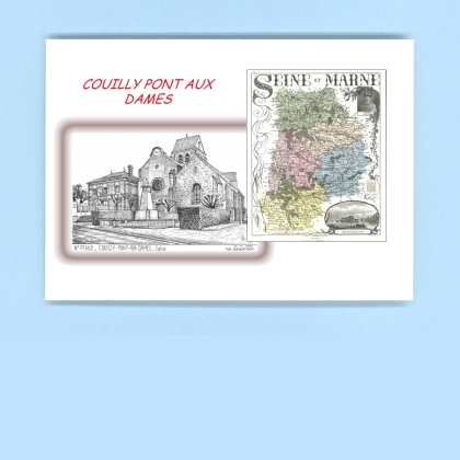 Cartes Postales impression Noir avec dpartement sur la ville de COUILLY PONT AUX DAMES Titre : eglise