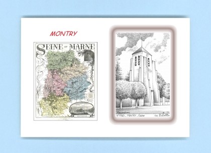 Cartes Postales impression Noir avec dpartement sur la ville de MONTRY Titre : clocher