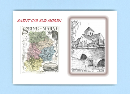 Cartes Postales impression Noir avec dpartement sur la ville de ST CYR SUR MORIN Titre : eglise et pont