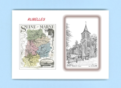 Cartes Postales impression Noir avec dpartement sur la ville de RUBELLES Titre : eglise