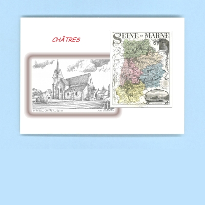 Cartes Postales impression Noir avec dpartement sur la ville de CHATRES Titre : eglise