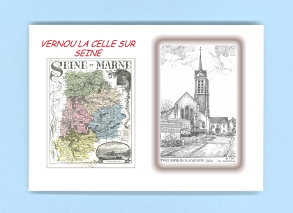 Cartes Postales impression Noir avec dpartement sur la ville de VERNOU LA CELLE SUR SEINE Titre : eglise