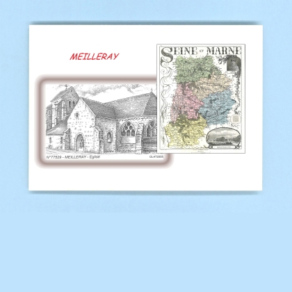 Cartes Postales impression Noir avec dpartement sur la ville de MEILLERAY Titre : eglise