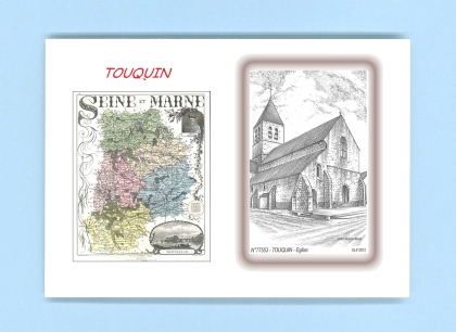 Cartes Postales impression Noir avec dpartement sur la ville de TOUQUIN Titre : eglise