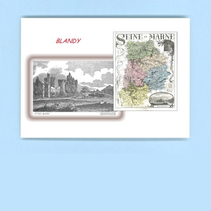 Cartes Postales impression Noir avec dpartement sur la ville de BLANDY Titre : vue