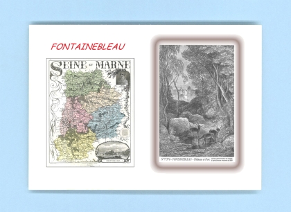 Cartes Postales impression Noir avec dpartement sur la ville de FONTAINEBLEAU Titre : chateau et parc
