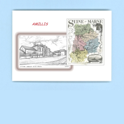 Cartes Postales impression Noir avec dpartement sur la ville de AMILLIS Titre : ecole et mairie