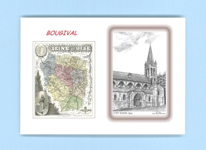 Cartes Postales impression Noir avec dpartement sur la ville de BOUGIVAL Titre : eglise