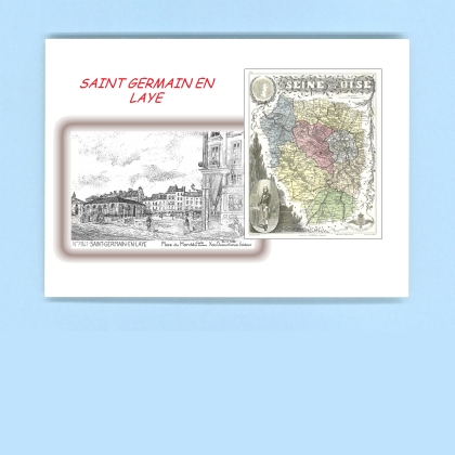 Cartes Postales impression Noir avec dpartement sur la ville de ST GERMAIN EN LAYE Titre : place du marche