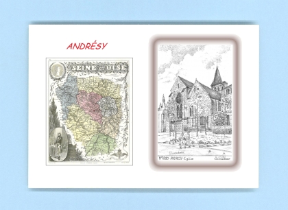 Cartes Postales impression Noir avec dpartement sur la ville de ANDRESY Titre : eglise