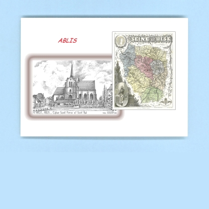 Cartes Postales impression Noir avec dpartement sur la ville de ABLIS Titre : eglise st pierre et st paul
