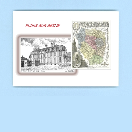 Cartes Postales impression Noir avec dpartement sur la ville de FLINS SUR SEINE Titre : chateau (mairie)
