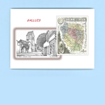 Cartes Postales impression Noir avec dpartement sur la ville de GALLUIS Titre : place