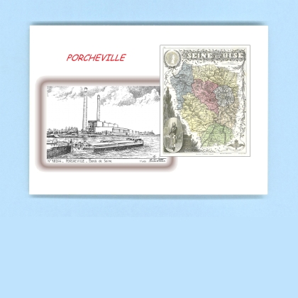 Cartes Postales impression Noir avec dpartement sur la ville de PORCHEVILLE Titre : bords de seine