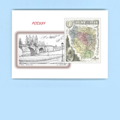 Cartes Postales impression Noir avec dpartement sur la ville de POISSY Titre : pont