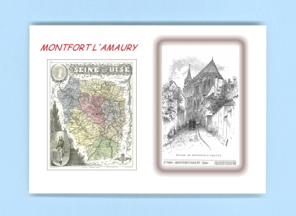 Cartes Postales impression Noir avec dpartement sur la ville de MONTFORT L AMAURY Titre : eglise