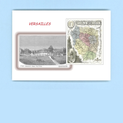 Cartes Postales impression Noir avec dpartement sur la ville de VERSAILLES Titre : chateau, place d armes