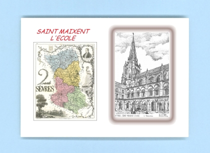 Cartes Postales impression Noir avec dpartement sur la ville de ST MAIXENT L ECOLE Titre : abbatiale
