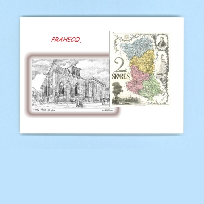 Cartes Postales impression Noir avec dpartement sur la ville de PRAHECQ Titre : eglise