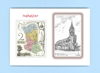 Cartes Postales impression Noir avec dpartement sur la ville de THENEZAY Titre : eglise