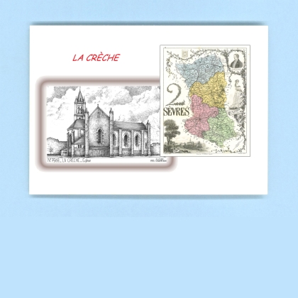 Cartes Postales impression Noir avec dpartement sur la ville de LA CRECHE Titre : eglise