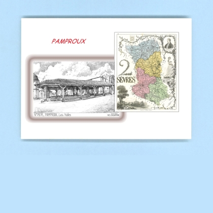 Cartes Postales impression Noir avec dpartement sur la ville de PAMPROUX Titre : les halles