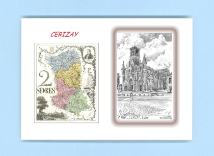 Cartes Postales impression Noir avec dpartement sur la ville de CERIZAY Titre : eglise