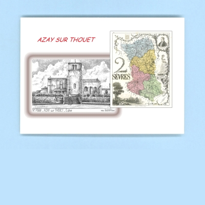 Cartes Postales impression Noir avec dpartement sur la ville de AZAY SUR THOUET Titre : eglise