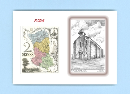 Cartes Postales impression Noir avec dpartement sur la ville de FORS Titre : eglise