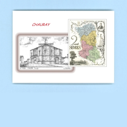 Cartes Postales impression Noir avec dpartement sur la ville de CHAURAY Titre : temple